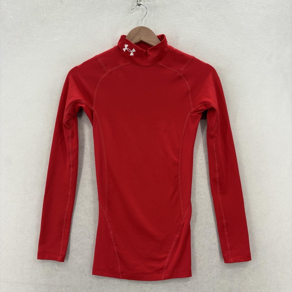 Under Armour ColdGear Armour Compression Mock Mens XS Red Long Sleeve Gym Ski